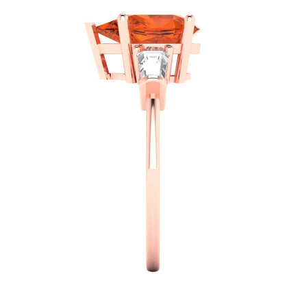 2.5 cttw Zirconia Simulated Red Diamond Three-Stone Engagement Ring - Solid Gold (VVS1, Pear Cut,10x7mm)