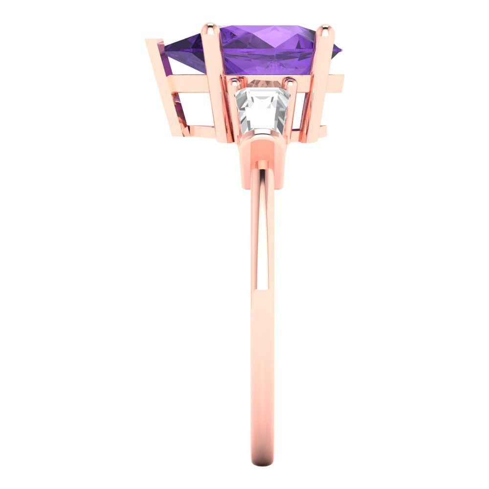 2.5 cttw Natural Amethyst Three-Stone Engagement Ring - Solid Gold (Pear Cut,10x7mm)