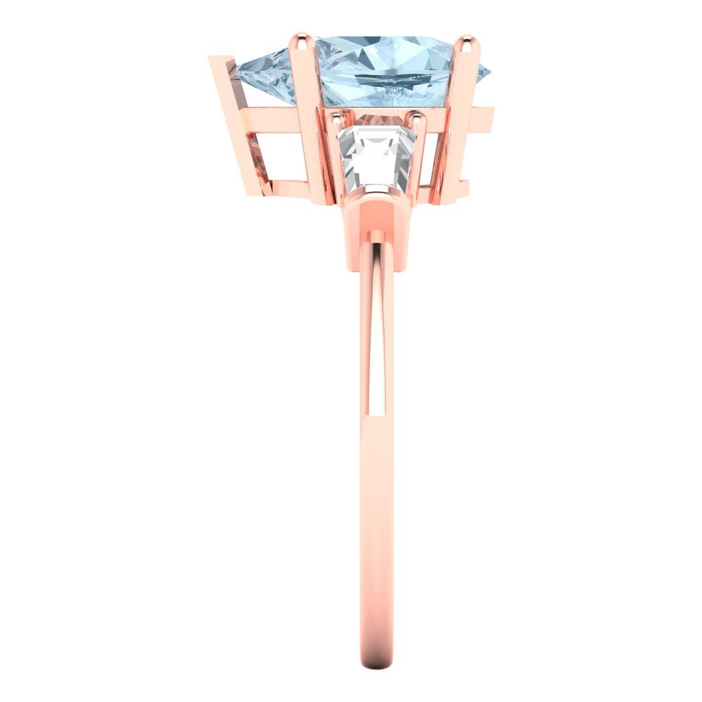 2.5 cttw Natural Aquamarine Three-Stone Engagement Ring - Solid Gold (Pear Cut,10x7mm)