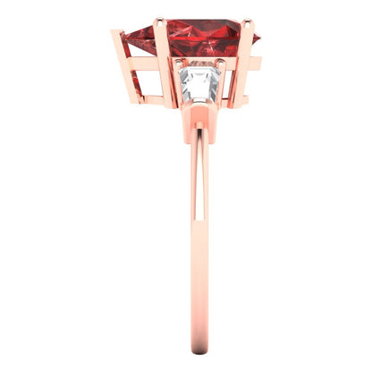 2.5 cttw Natural Garnet Three-Stone Engagement Ring - Solid Gold (Pear Cut,10x7mm)