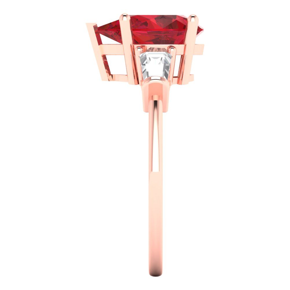 2.5 cttw Simulated Ruby Three-Stone Engagement Ring - Solid Gold (Pear Cut,10x7mm)
