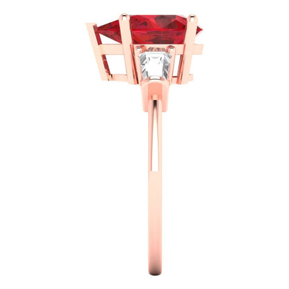 2.5 cttw Simulated Ruby Three-Stone Engagement Ring - Solid Gold (Pear Cut,10x7mm)