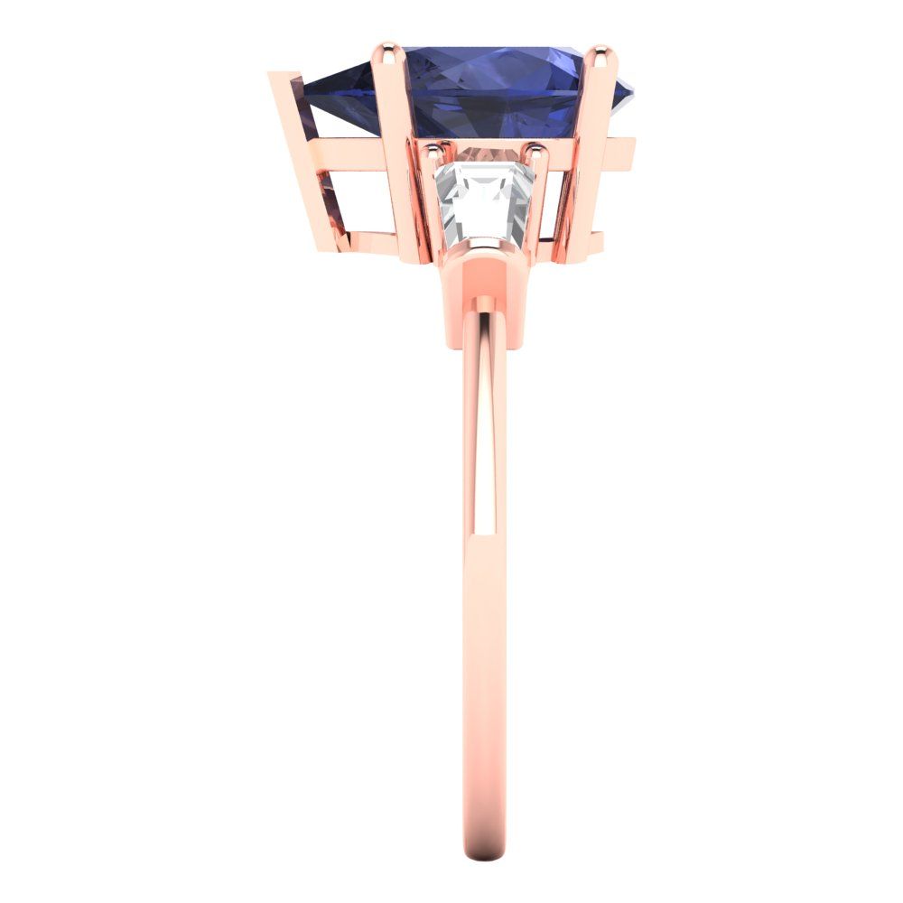 2.5 cttw Simulated Blue Sapphire Three-Stone Engagement Ring - Solid Gold (Pear Cut,10x7mm)