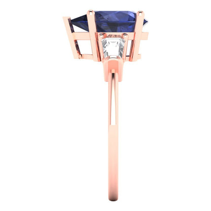 2.5 cttw Simulated Blue Sapphire Three-Stone Engagement Ring - Solid Gold (Pear Cut,10x7mm)