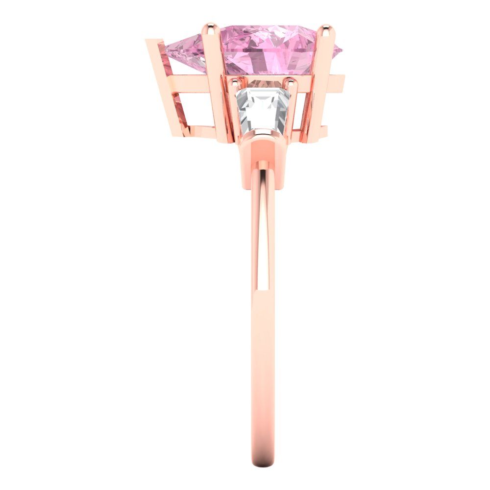 2.5 cttw Zirconia Simulated Pink Diamond Three-Stone Engagement Ring - Solid Gold (VVS1, Pear Cut,10x7mm)