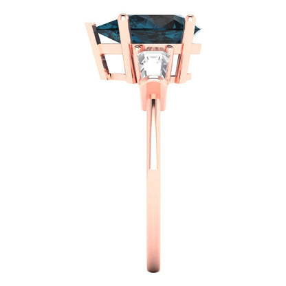 2.5 cttw Natural London Blue Topaz Three-Stone Engagement Ring - Solid Gold (Pear Cut,10x7mm)