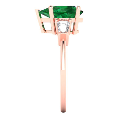 2.5 cttw Simulated Emerald Three-Stone Engagement Ring - Solid Gold (Pear Cut,10x7mm)