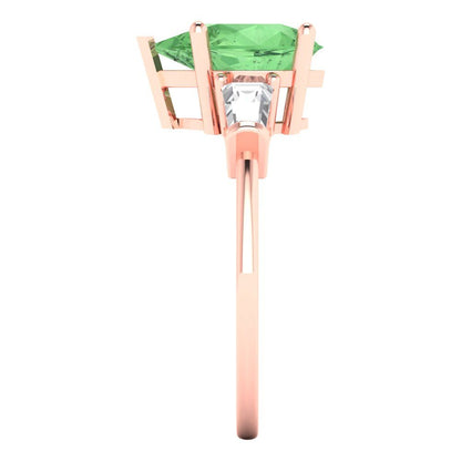 2.5 cttw Zirconia Simulated Green Diamond Three-Stone Engagement Ring - Solid Gold (VVS1, Pear Cut,10x7mm)