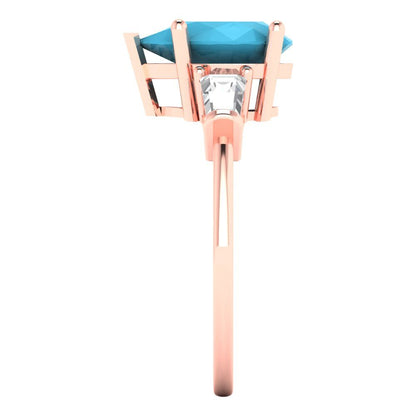 2.5 cttw Simulated Turquoise Three-Stone Engagement Ring - Solid Gold (Pear Cut,10x7mm)