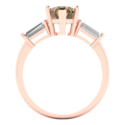 2.5 cttw Zirconia Simulated Champagne Diamond Three-Stone Engagement Ring - Solid Gold (VVS1, Pear Cut,10x7mm)