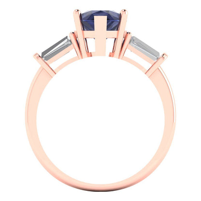 2.5 cttw Simulated Blue Sapphire Three-Stone Engagement Ring - Solid Gold (Pear Cut,10x7mm)