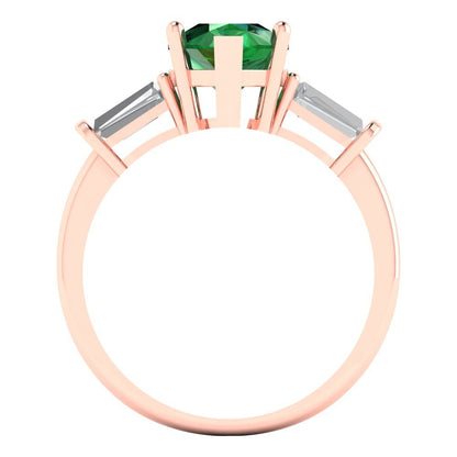 2.5 cttw Simulated Emerald Three-Stone Engagement Ring - Solid Gold (Pear Cut,10x7mm)