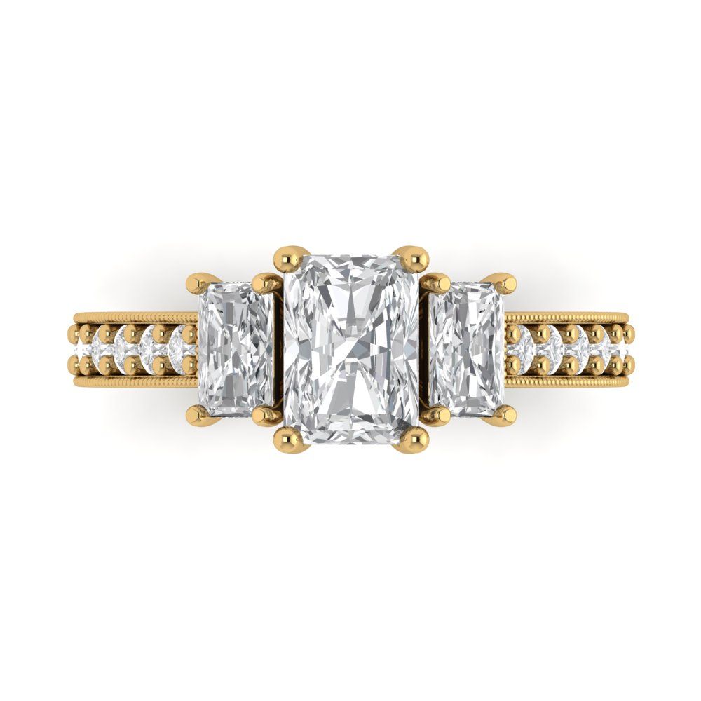 1.88 cttw Certified Moissanite Three-Stone Engagement Ring - Solid Gold (VVS1, D-F,Emerald Cut,7x5mm)