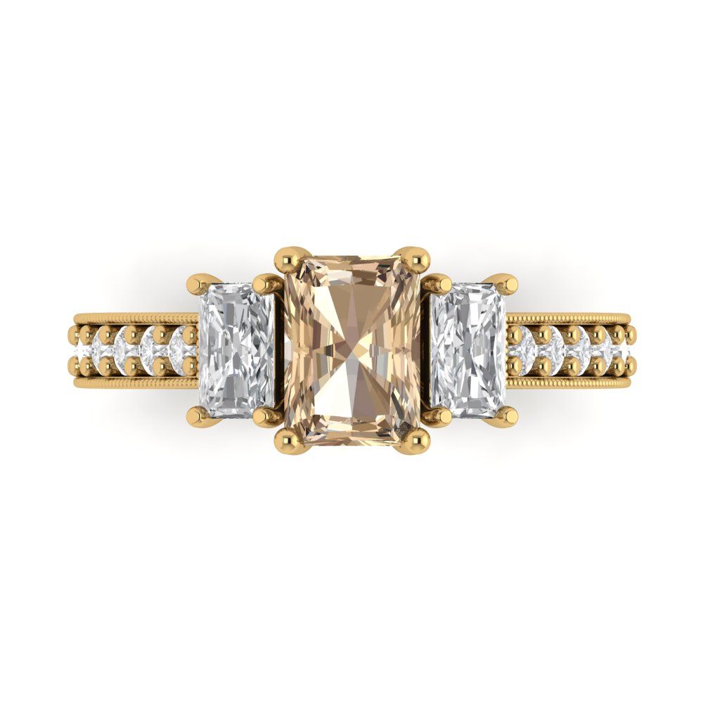 1.88 cttw Yellow Moissanite Three-Stone Engagement Ring - Solid Gold (Emerald Cut,7x5mm)