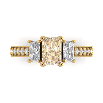 1.88 cttw Natural Morganite Three-Stone Engagement Ring - Solid Gold (Emerald Cut,7x5mm)