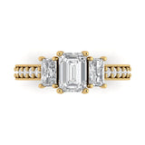 1.82 ct Brilliant Emerald Cut Natural Diamond Stone Clarity SI1-2 Color G-H Yellow Gold Solitaire with Accents Three-Stone Ring