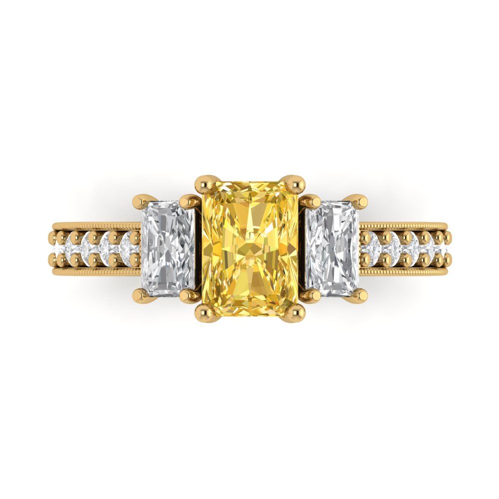1.88 cttw Natural Citrine Three-Stone Engagement Ring - Solid Gold (Emerald Cut,7x5mm)