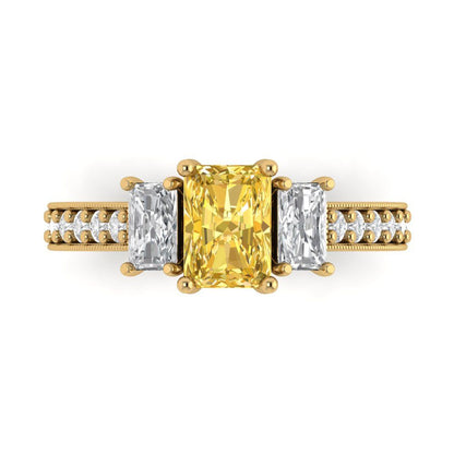 1.88 cttw Natural Citrine Three-Stone Engagement Ring - Solid Gold (Emerald Cut,7x5mm)