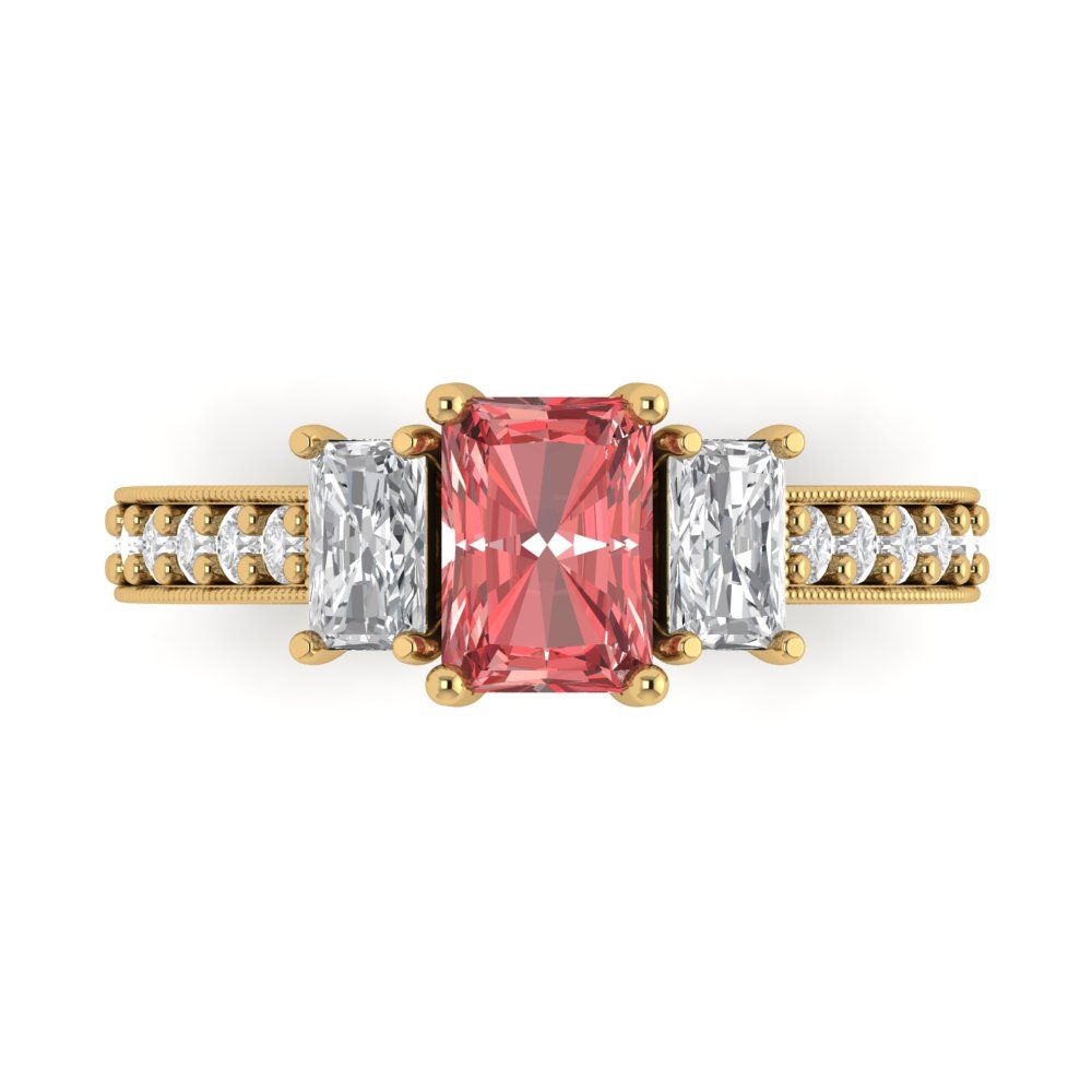 1.88 cttw Natural Garnet Three-Stone Engagement Ring - Solid Gold (Emerald Cut,7x5mm)