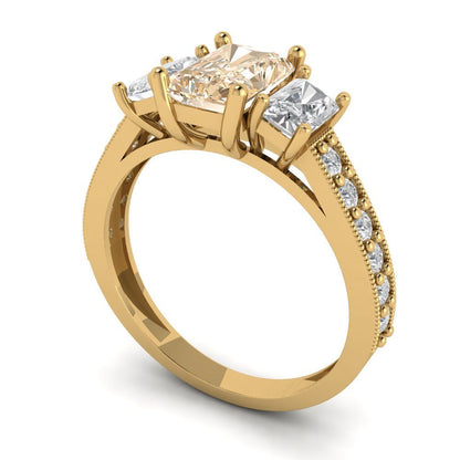 1.88 cttw Natural Morganite Three-Stone Engagement Ring - Solid Gold (Emerald Cut,7x5mm)