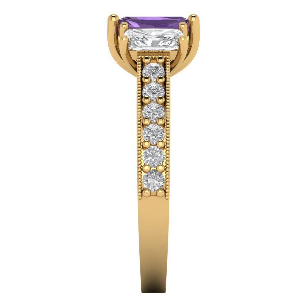 1.88 cttw Simulated Alexandrite Three-Stone Engagement Ring - Solid Gold (Emerald Cut,7x5mm)