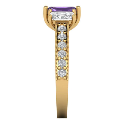 1.88 cttw Simulated Alexandrite Three-Stone Engagement Ring - Solid Gold (Emerald Cut,7x5mm)