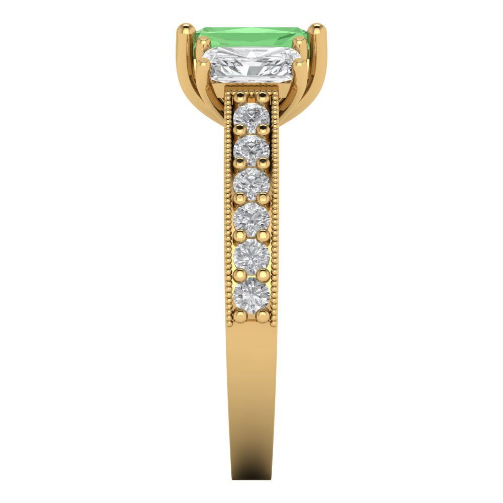 1.88 cttw Zirconia Simulated Green Diamond Three-Stone Engagement Ring - Solid Gold (VVS1, Emerald Cut,7x5mm)
