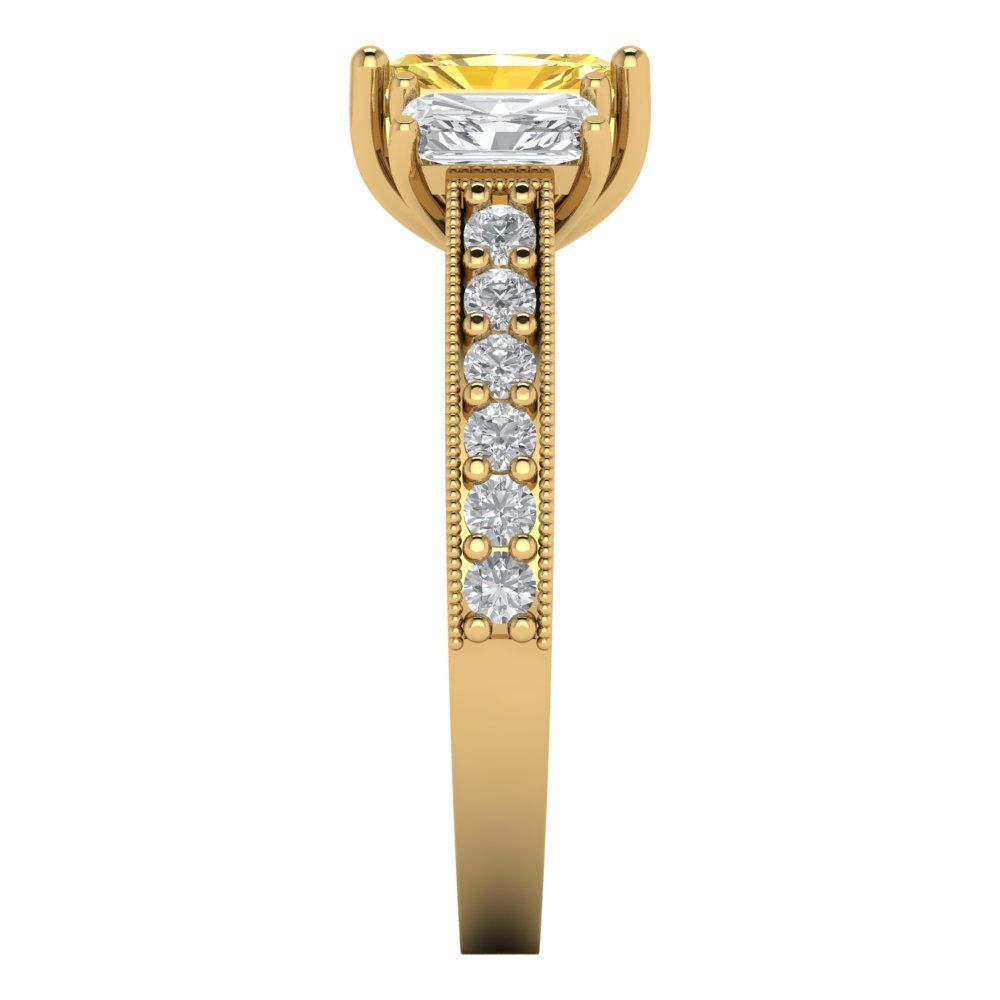 1.88 cttw Natural Citrine Three-Stone Engagement Ring - Solid Gold (Emerald Cut,7x5mm)