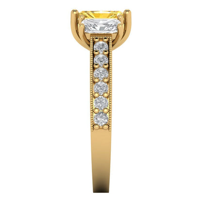1.88 cttw Natural Citrine Three-Stone Engagement Ring - Solid Gold (Emerald Cut,7x5mm)