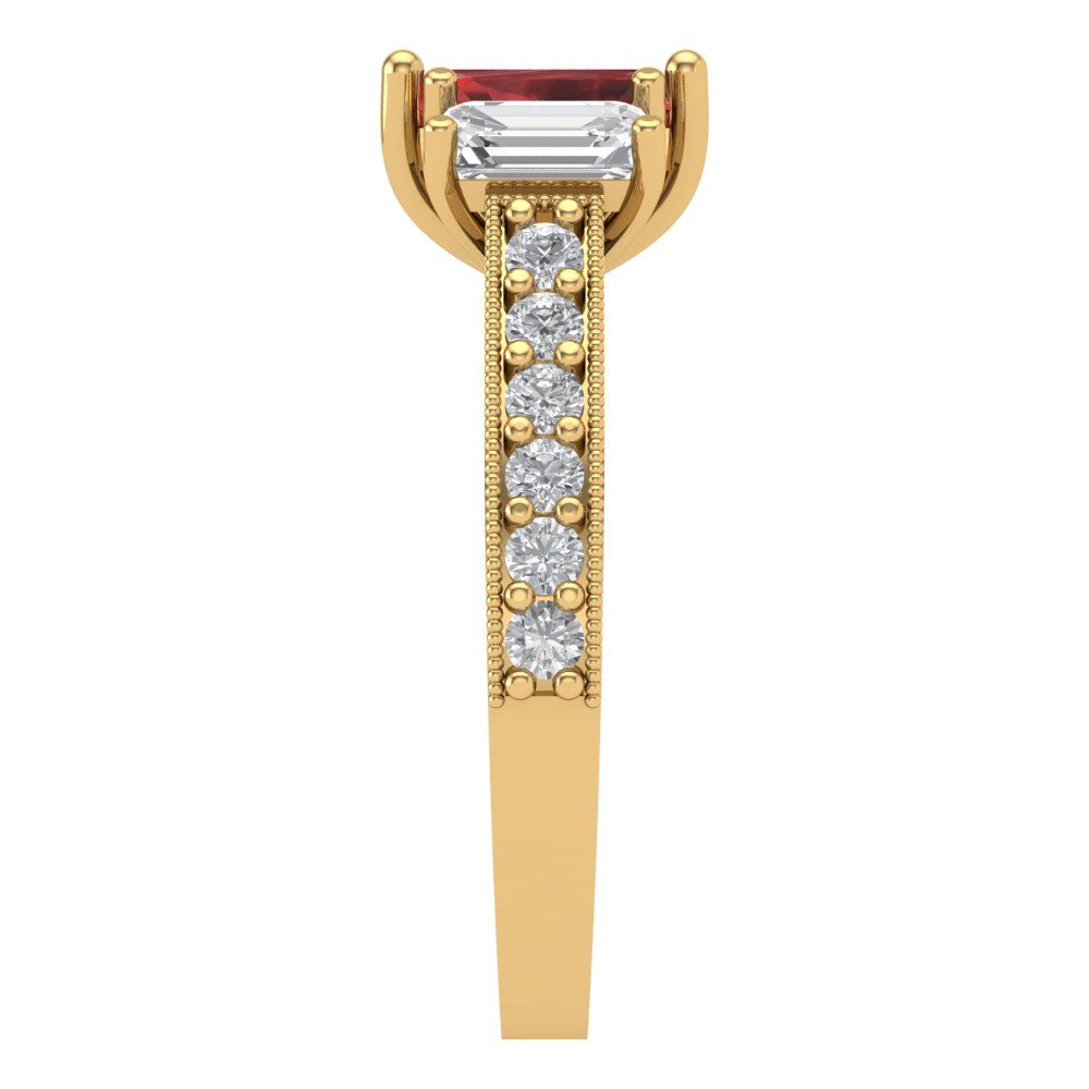 1.88 cttw Natural Garnet Three-Stone Engagement Ring - Solid Gold (Emerald Cut,7x5mm)