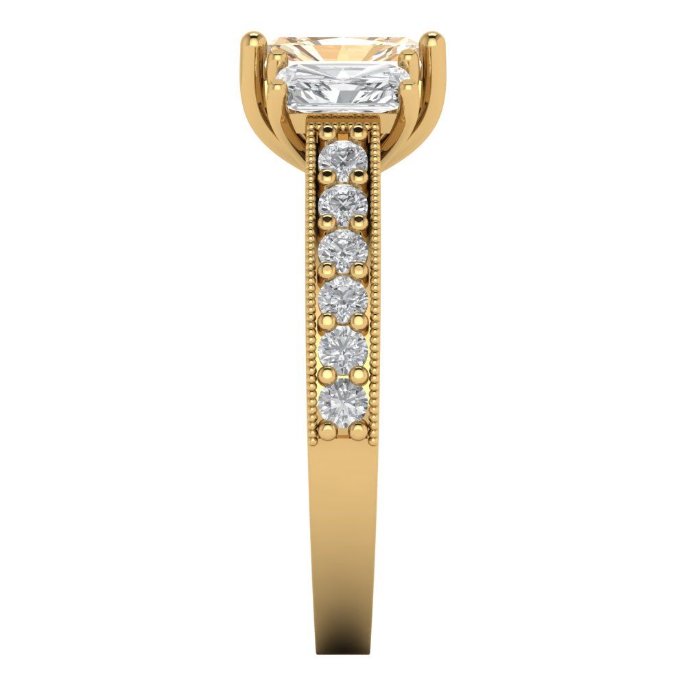 1.88 cttw Natural Morganite Three-Stone Engagement Ring - Solid Gold (Emerald Cut,7x5mm)