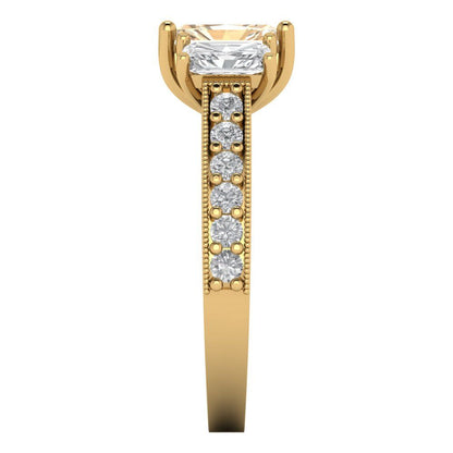 1.88 cttw Natural Morganite Three-Stone Engagement Ring - Solid Gold (Emerald Cut,7x5mm)