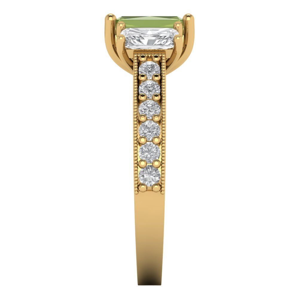 1.88 cttw Natural Peridot Three-Stone Engagement Ring - Solid Gold (Emerald Cut,7x5mm)