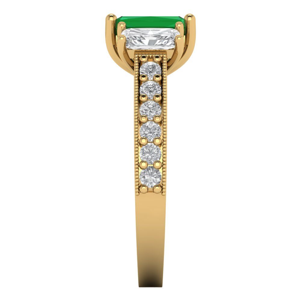1.88 cttw Simulated Emerald Three-Stone Engagement Ring - Solid Gold (Emerald Cut,7x5mm)