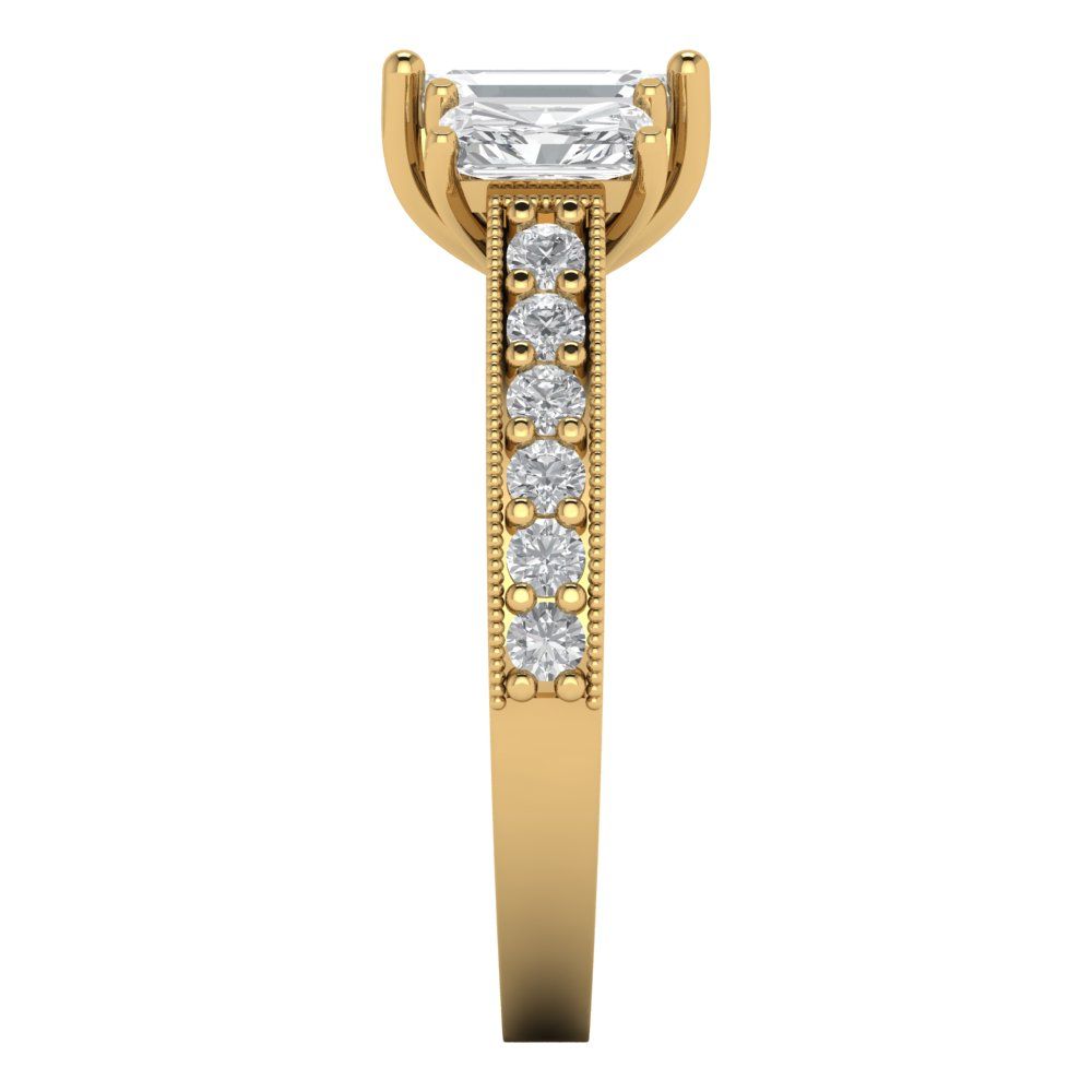 1.88 cttw White Sapphire Three-Stone Engagement Ring - Solid Gold (Emerald Cut,7x5mm)