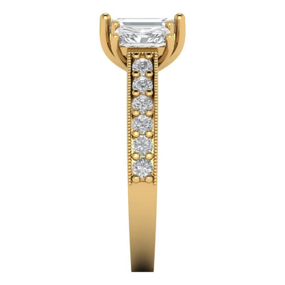 1.88 cttw White Sapphire Three-Stone Engagement Ring - Solid Gold (Emerald Cut,7x5mm)