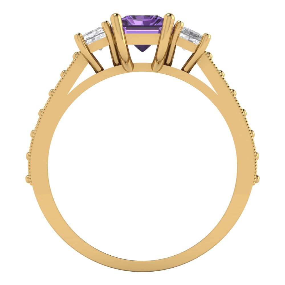 1.88 cttw Simulated Alexandrite Three-Stone Engagement Ring - Solid Gold (Emerald Cut,7x5mm)