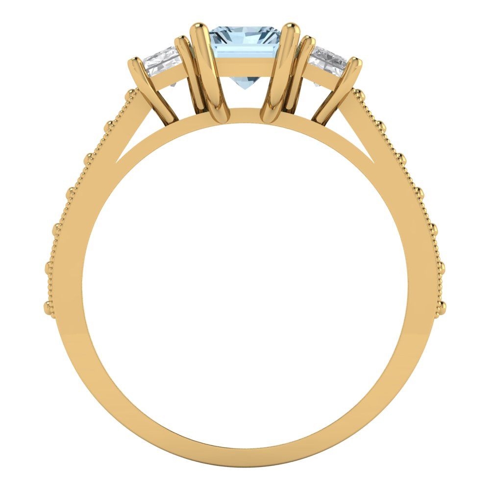 1.88 cttw Natural Swiss Blue Topaz Three-Stone Engagement Ring - Solid Yellow Gold (VVS1, Emerald Cut,7x5mm)