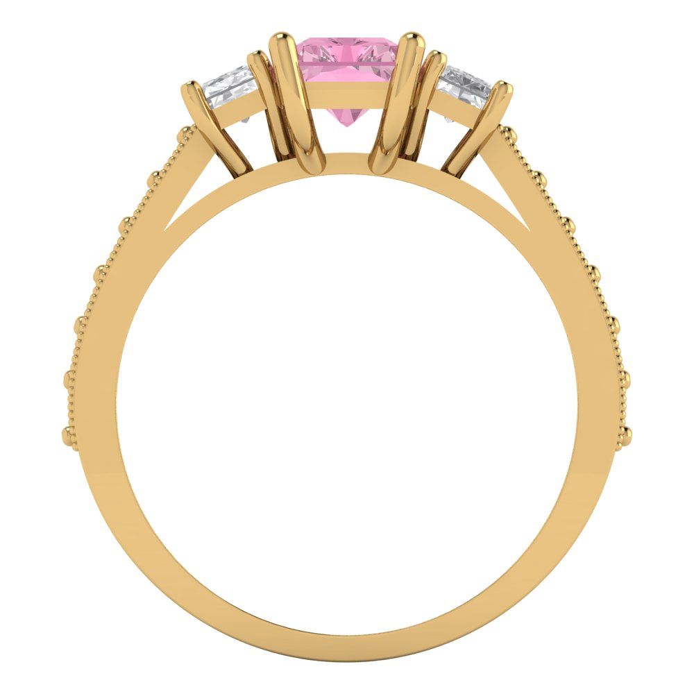 1.88 cttw Zirconia Simulated Pink Diamond Three-Stone Engagement Ring - Solid Gold (VVS1, Emerald Cut,7x5mm)