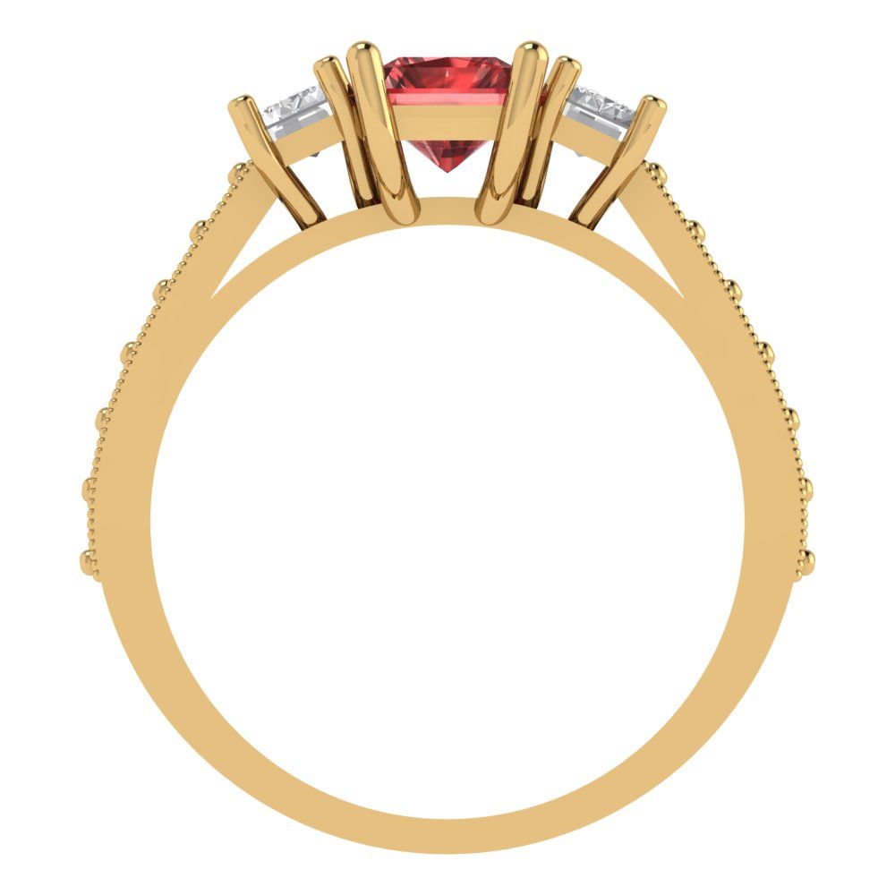 1.88 cttw Natural Garnet Three-Stone Engagement Ring - Solid Gold (Emerald Cut,7x5mm)