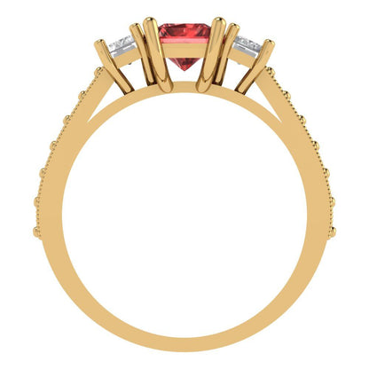 1.88 cttw Natural Garnet Three-Stone Engagement Ring - Solid Gold (Emerald Cut,7x5mm)