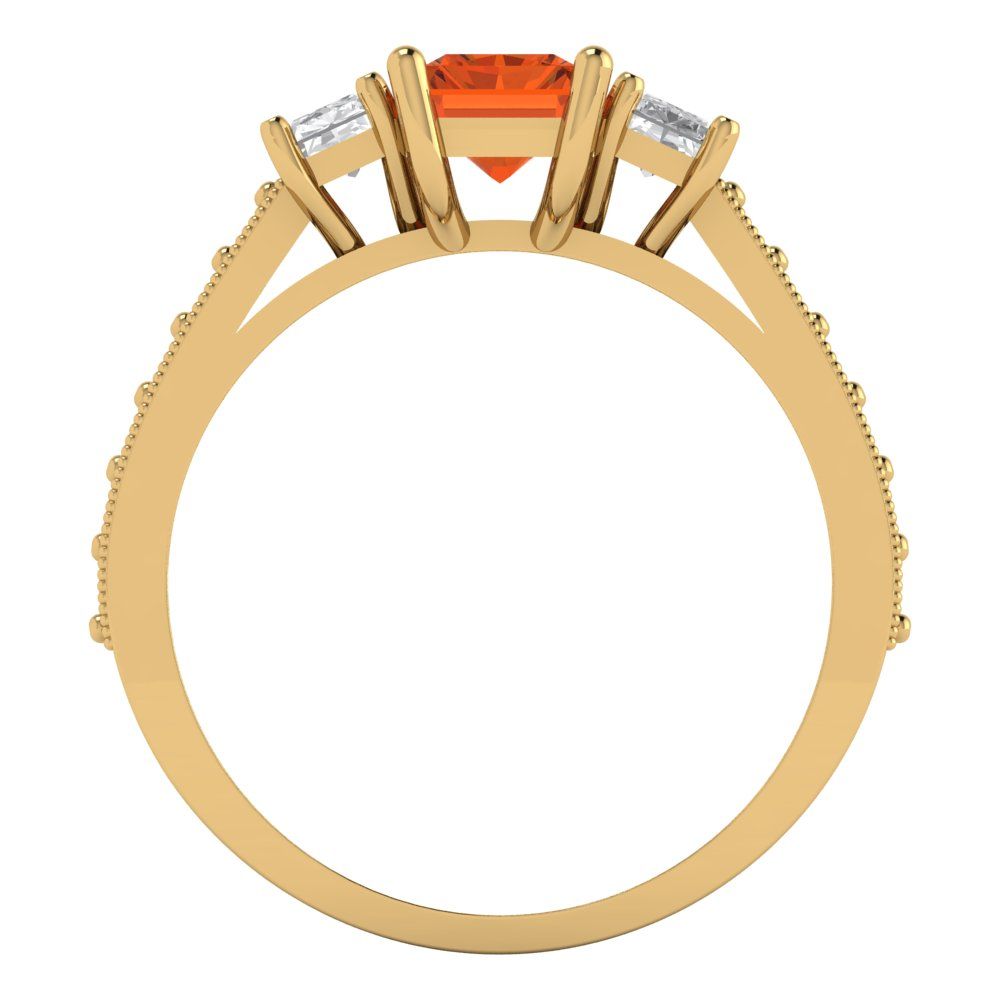 1.88 cttw Simulated Ruby Three-Stone Engagement Ring - Solid Yellow Gold (VVS1, Emerald Cut,7x5mm)