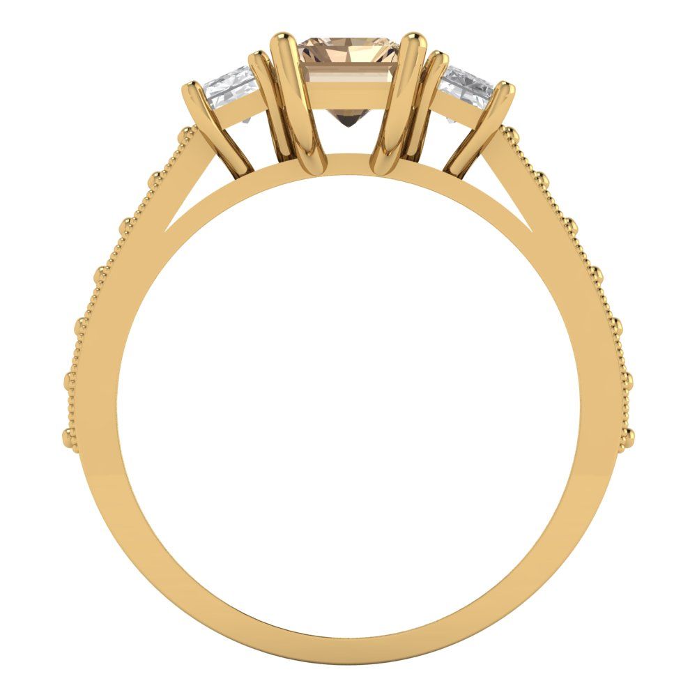 1.88 cttw Yellow Moissanite Three-Stone Engagement Ring - Solid Gold (Emerald Cut,7x5mm)