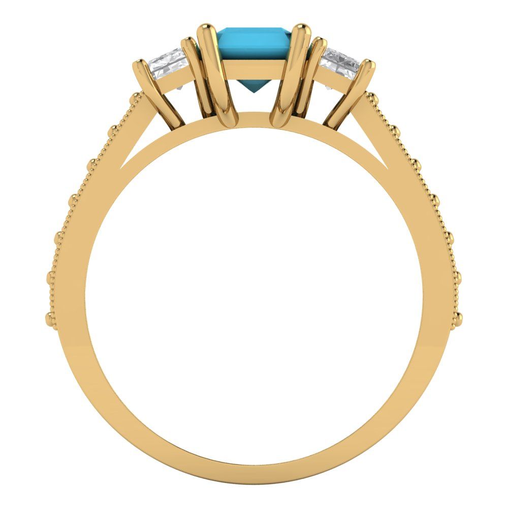 1.88 cttw Simulated Turquoise Three-Stone Engagement Ring - Solid Gold (Emerald Cut,7x5mm)