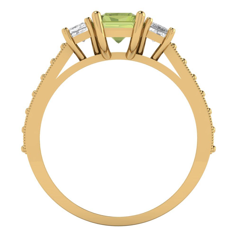 1.88 cttw Natural Peridot Three-Stone Engagement Ring - Solid Gold (Emerald Cut,7x5mm)