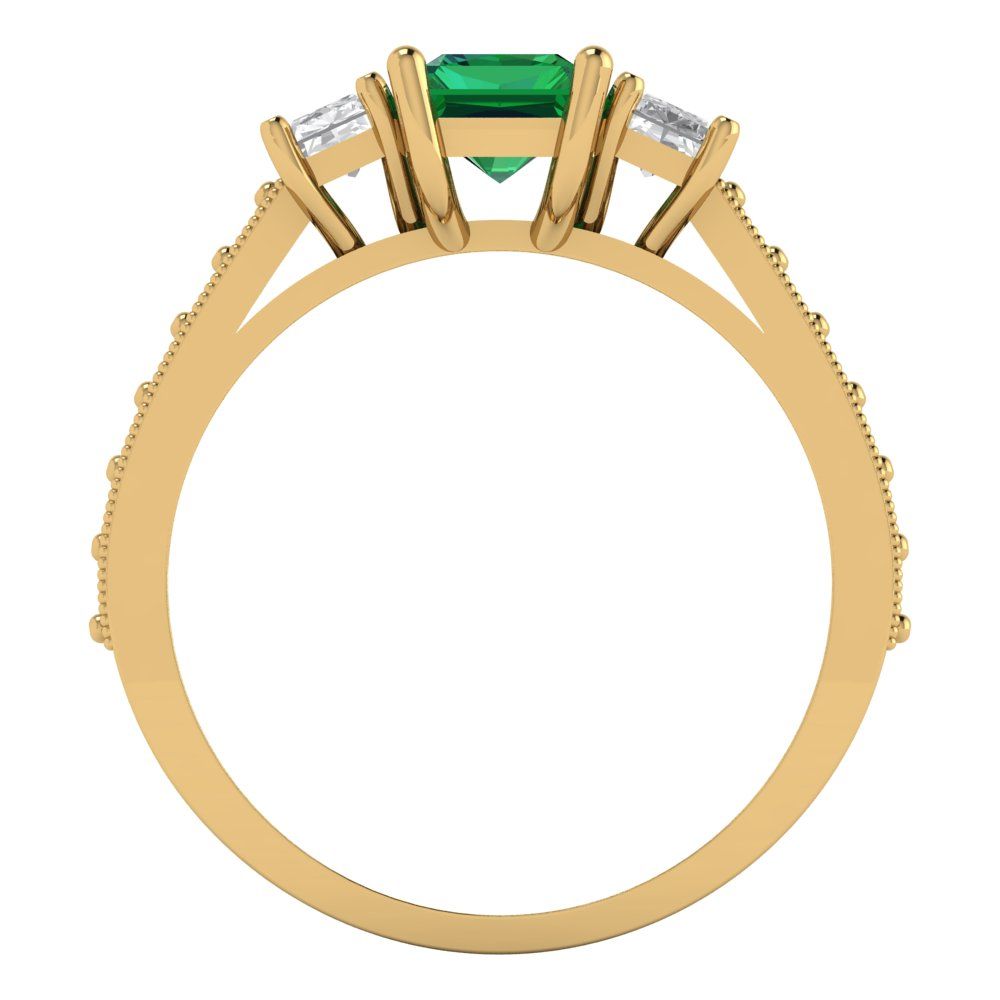 1.88 cttw Simulated Emerald Three-Stone Engagement Ring - Solid Gold (Emerald Cut,7x5mm)