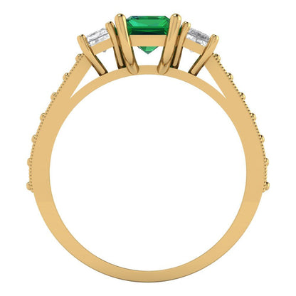 1.88 cttw Simulated Emerald Three-Stone Engagement Ring - Solid Gold (Emerald Cut,7x5mm)