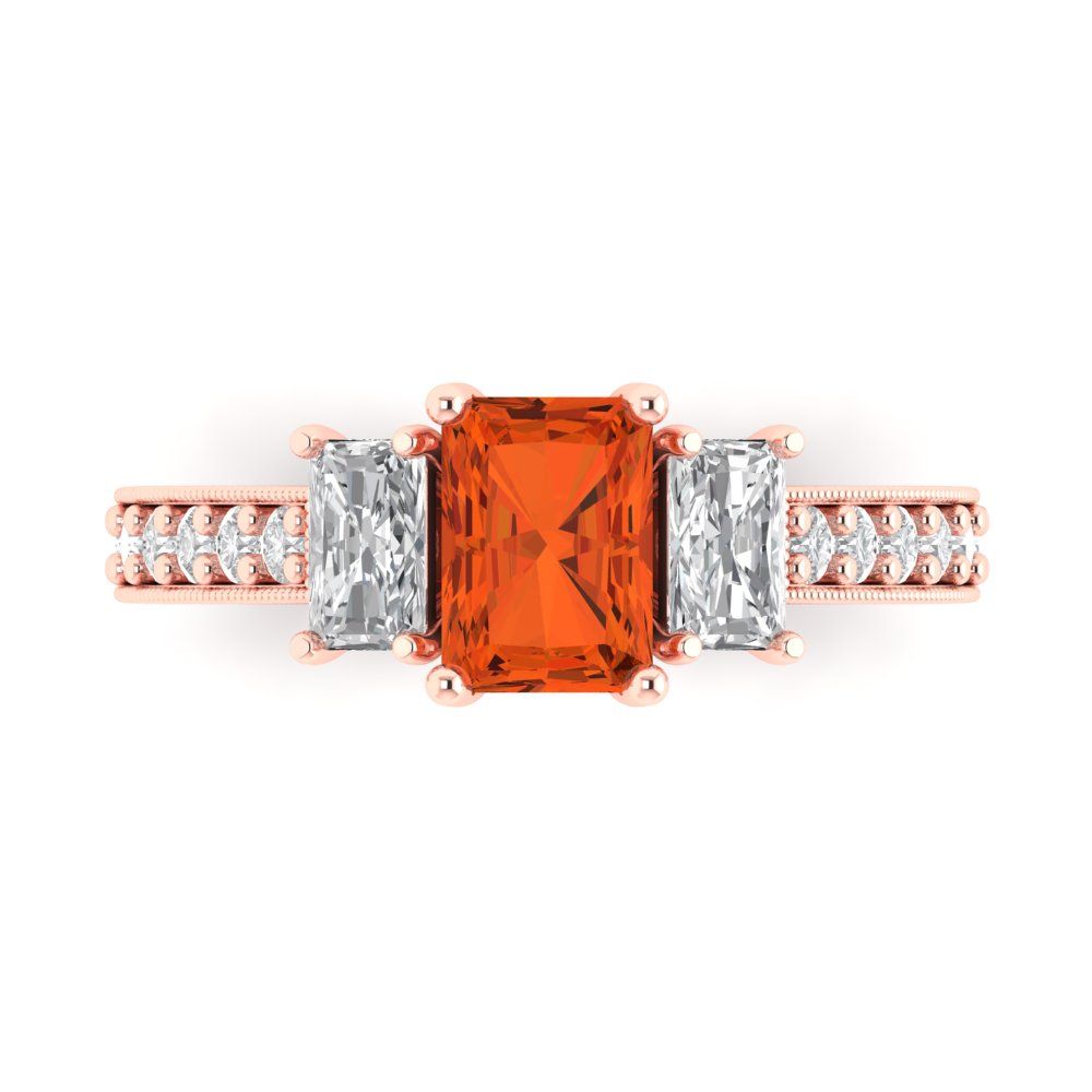 1.88 cttw Zirconia Simulated Red Diamond Three-Stone Engagement Ring - Solid Gold (VVS1, Emerald Cut,7x5mm)