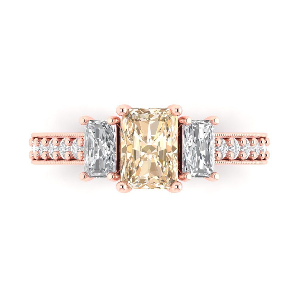 1.88 cttw Natural Morganite Three-Stone Engagement Ring - Solid Gold (Emerald Cut,7x5mm)