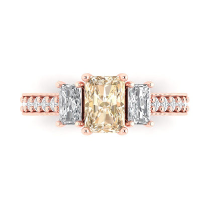1.88 cttw Natural Morganite Three-Stone Engagement Ring - Solid Gold (Emerald Cut,7x5mm)